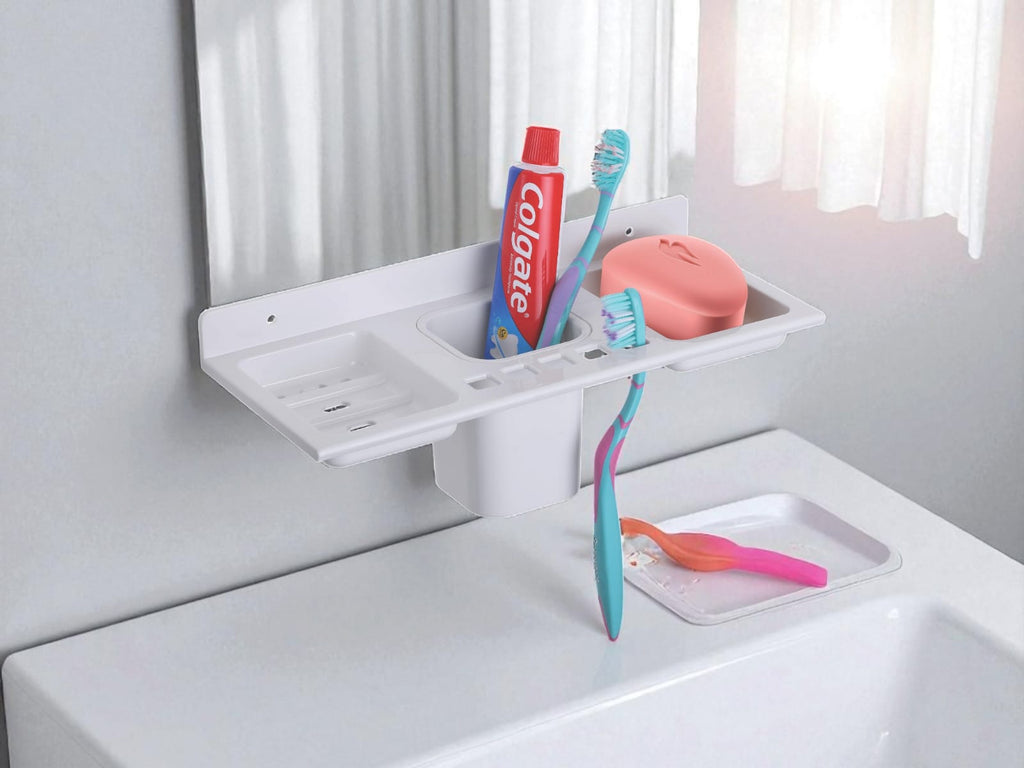 Wall-Mounted Dual Soap Dish and Toothbrush Holder  (Pack of 2)