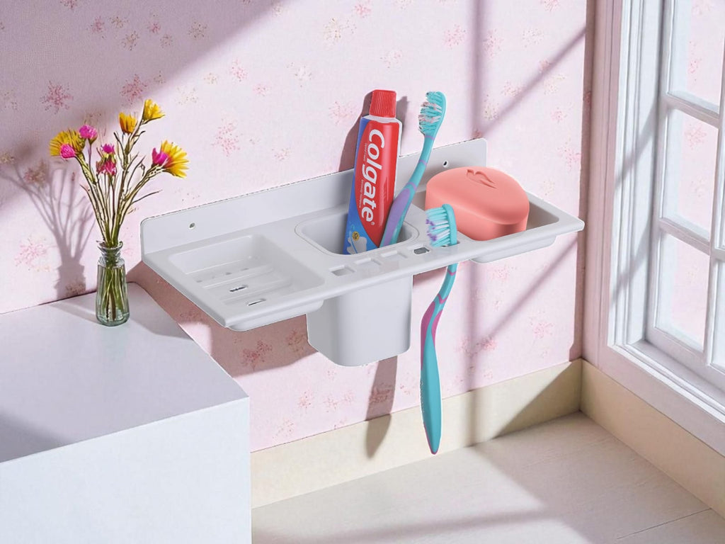 Wall-Mounted Dual Soap Dish and Toothbrush Holder  (Pack of 2)