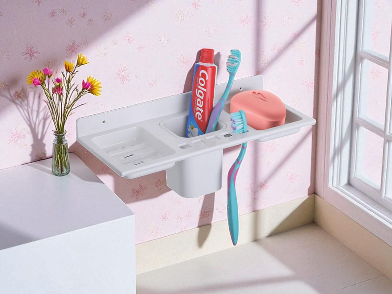 Wall-Mounted Dual Soap Dish and Toothbrush Holder  (Pack of 2)