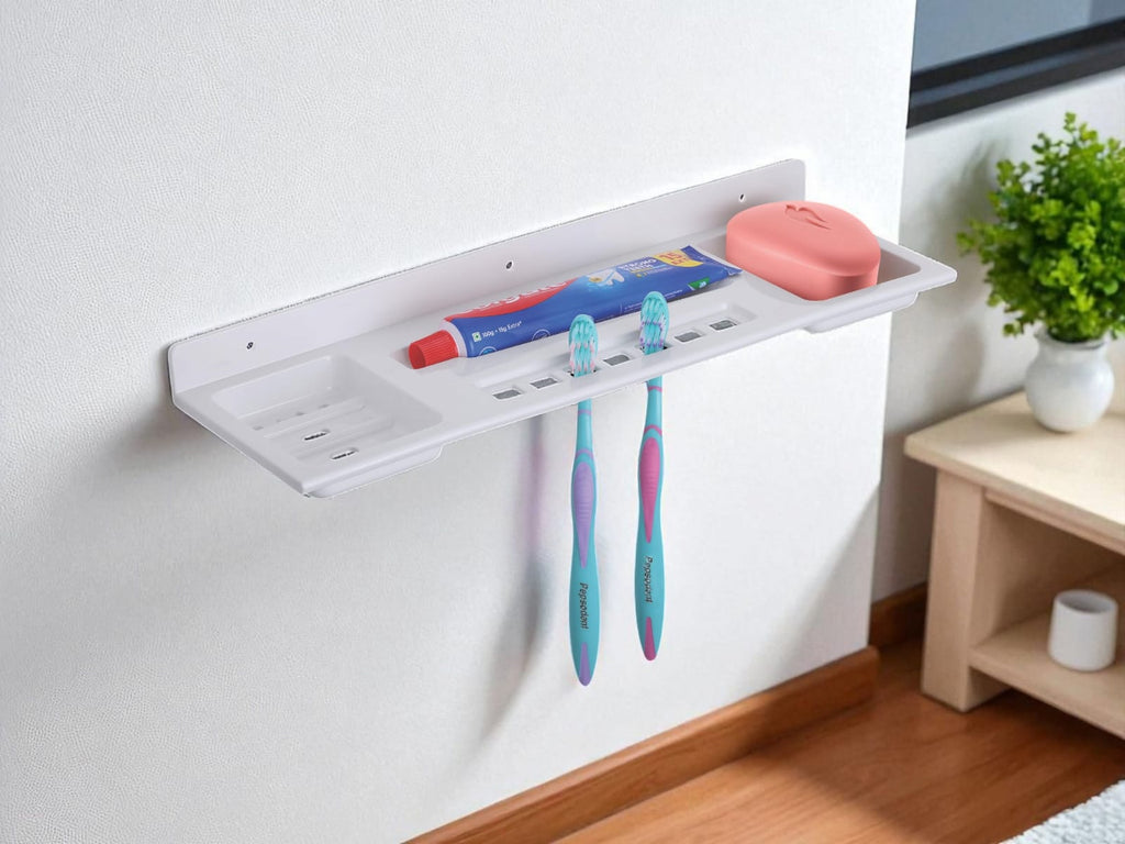 Wall-Mounted  Bathroom Shelf Organizer with Toothbrush & Soap Holder (pack of 2)